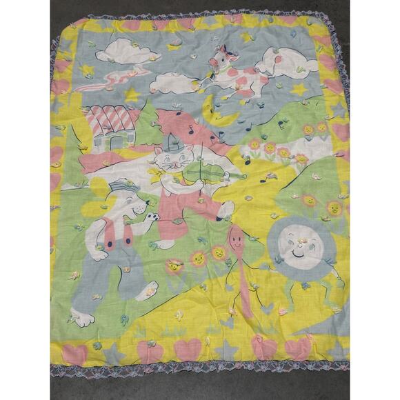 Cute Animals Baby Blanket, 42x34", Bright Colors, Nursery Bedding~ 250811-WH 506 - Picture 1 of 5